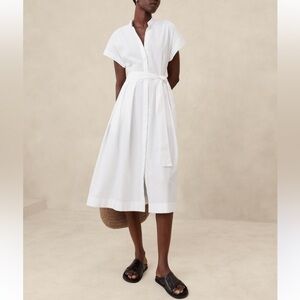 Banana Republic Factory Poplin Tie-Waist Midi Dress 100% Cotton L